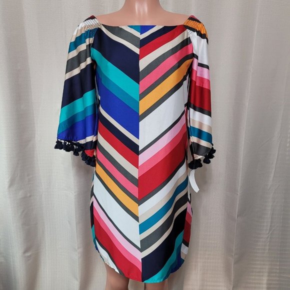 Trina Turk Dresses & Skirts - Trina Turk Amaris Off Shoulder Mini Dress Women's Size XS Jet Set Chevron NWT